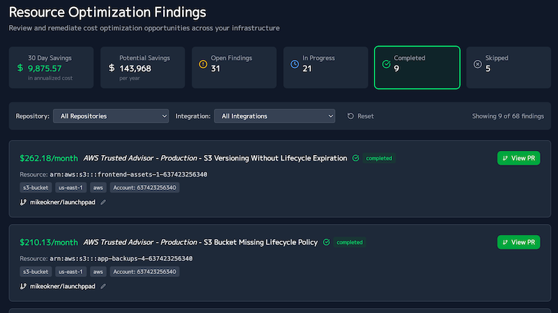 AI-remediated cost findings